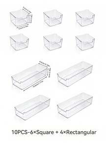 1/2/6/10/20PCS Combination Clear Plastic Drawer Organizer Set,Transparent Dresser Storage Box, Exquisite Storage Box,Desk Drawer Divider Organizers And Storage Bins For Makeup, Jewelry, Gadgets For Kitchen, Bedroom, Bathroom - transparent color - View 13