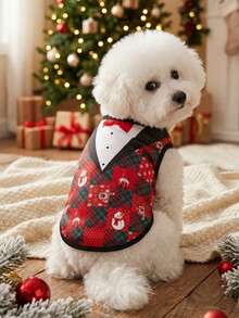 PETSIN 1pc Pet Christmas Suit-Style Celebratory Costume Lightweight Breathable Vest - Multicolor - View 3
