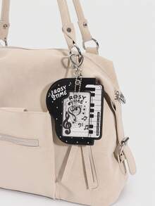 ROMWE Y2K Music Girl Style Black Piano Card Bag, Storage Star Chasing Card, Black And White Keys, Note Printing, Note Pendant, Idol Card Protective Case. - Black - View 8