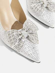 CUCCOO TILAWA Bow Rhinestone Elegant Sexy Pointed Women's High Heels - Exquisite And Stylish Design, With Lace-Up Buckle Design Stiletto Women Fall Shoes - Silver - View 7