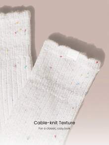 GLOWMODE 1-Pack Cozy Cable-Knit Slouch Socks With Soft Fleece Lining Daily Casual Home Wear - White - View 4