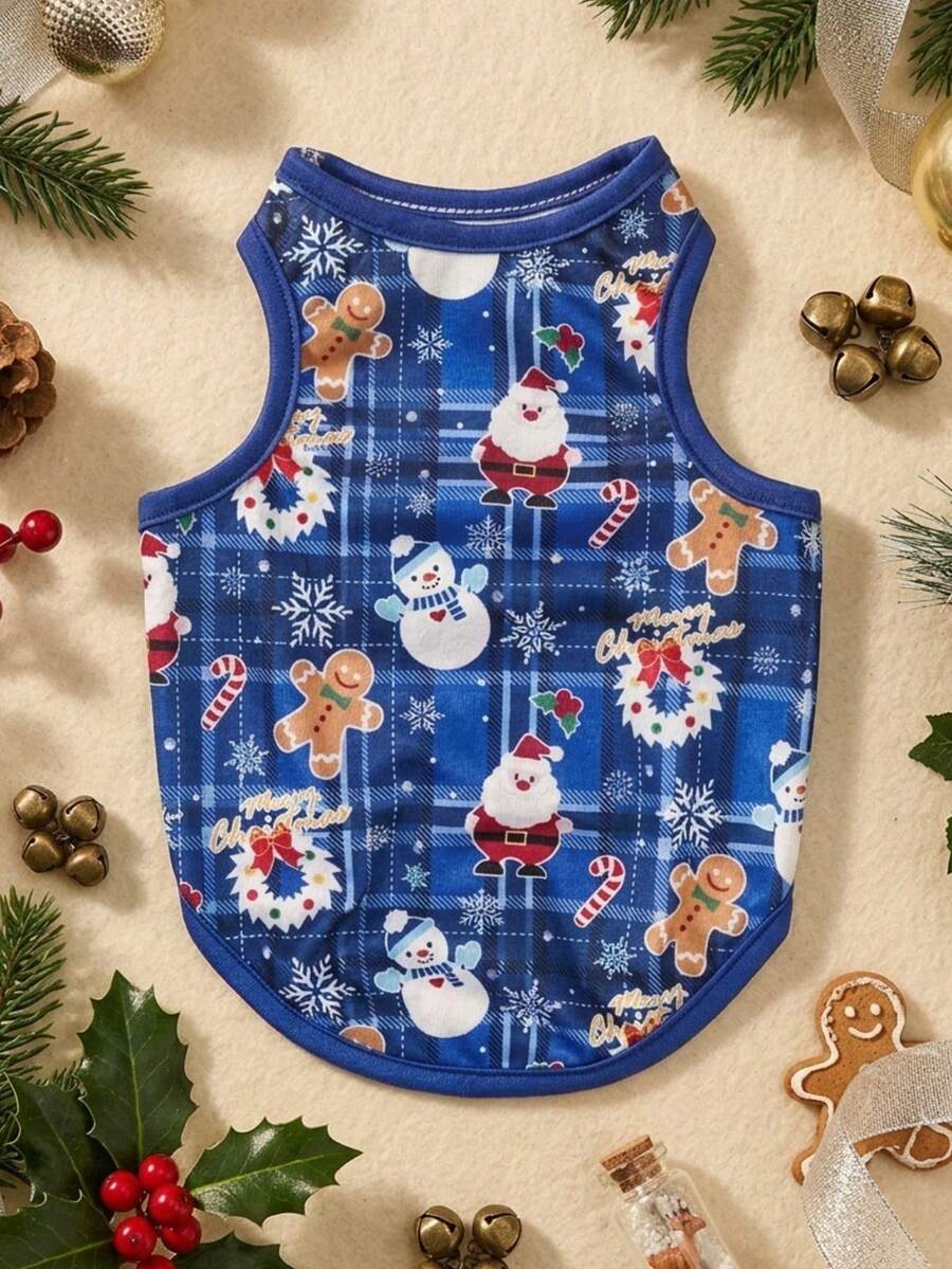 PETSIN 1pc Pet Christmas Santa Snowflake Blue Vest - Multicolor - View 1