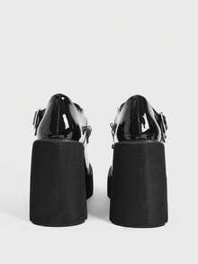 Sugerpunk Sepatu Wanita Modis Hak Miring Platform, Gaya Punk Gothic Gelap dengan Hiasan Pita dan Inlay Rivet, Pita - karbon hitam - View 8