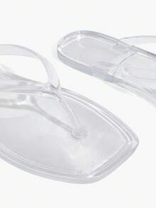 Grefit Spring And Summer New Square Toe Flat Bottom Leisure Vacation Simple Transparent Color Flat Bottom Sandals Slippers Women's Flip-Flops - Clear - View 5