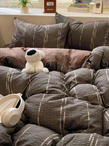 Cirelle Bộ 3 món vỏ chăn duvet kẻ sọc, chất liệu polyester mềm thoáng khí, có khóa kéo và dây buộc góc, bộ chăn ga gối phong cách hiện đại cổ điển kèm 2 vỏ gối (không kèm ruột) - 11 - Xem 7