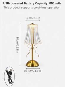 Luxury Bow Table Lamp, 3 Light Color Modes, Elegant French Style, Glass Lampshade Desk Lamp, Home Bedroom Bedside Decor - Multicolor - View 7