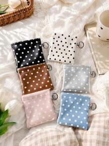 Haus Hana Spring‑Steel Opening Polka‑Dot PU Pouch, Portable Lipstick Coin Purse With Hanging Loop For Cards & ID Storage - Multicolor - View 1