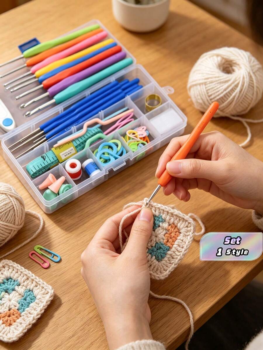 16 Sizes Crochet Hooks Set For Beginners, Ergonomic Soft Grip Crochet Needles Kit, Suitable For Crochet Learners, Great Gift For Women - multicolor - View 1