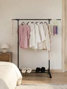 1pc Freestanding Clothes Drying Rack, Simple Balcony Laundry Hanger, Bedroom Storage Clothes Hanging Rod, Indoor Garment Rack - Black - View 10