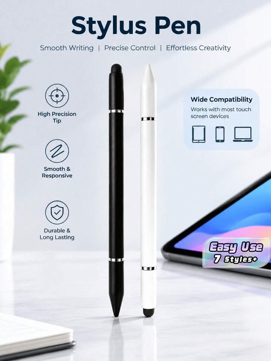 2支裝 3合1 矽膠頭電容式觸控筆,通用手機與平板觸控螢幕筆,適合繪圖、書寫、學習、辦公及日常使用 - D - 查看 1