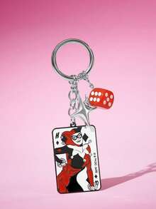 Harley Quinn X SHEIN 双面图案小丑电影人物锌合金包饰，趣味骰子钥匙扣，吊坠，纪念品，收藏品，礼品，钱包，书包，背包，汽车配件 - 彩色 - 查看 6