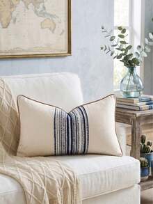 Cirelle 1pc/2pcs All-Season Middle Vertical Striped Patchwork Throw Pillow Covers, Square Cushion Cases With Piped Edge Design, Neutral Rustic Farmhouse Boho Home Decor For Sofas,Bedrooms,Bay Windows,Homestays&Influencer Apartments,Pillow Insert Not Included - Blue - View 11