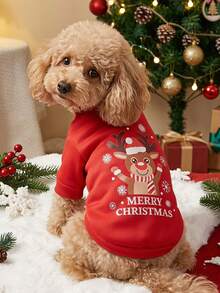 PETSIN 1件寵物通用聖誕貓狗紅麋鹿雪花「Merry Christmas」英文字母可愛圖案印花保暖舒適狗聖誕用品 - 彩色 - 查看 3