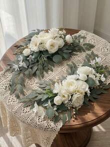 Cirelle 2pcs Artificial White Rose Wedding Arch Flowers Swag, Faux Silk Floral Swag Kit With Eucalyptus Leaves & Berries For Ceremony Arch, Reception, Door & Backdrop Decor - Multicolor - View 1