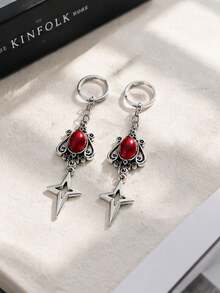 Vintage Gothic Style Bag Hanging Ornament, Hollow Star Key Chain, Antique Silver Tone Gem Decor Charm, Stylish Backpack Pendant For Daily & Party Matching - Multicolor - View 5