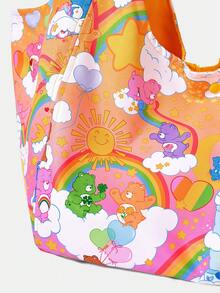 SHEIN X Care Bears 1件大容量印花圖案單肩手提包，適用於露營、海灘、旅行、購物、學校、工作等場合 - 多色-橙粉漸變色 - 查看 4