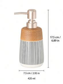 Cirelle 1pc Striped Refillable Soap Dispenser, Countertop Liquid Pump Bottle, Household Lotion Container, Dual‑Tone Decorative Hand Wash Storage Vessel For Sink Area,Suitable For Housewarming Gifts, Event Gifts, And Creating A Unique Home Atmosphere - default - View 10