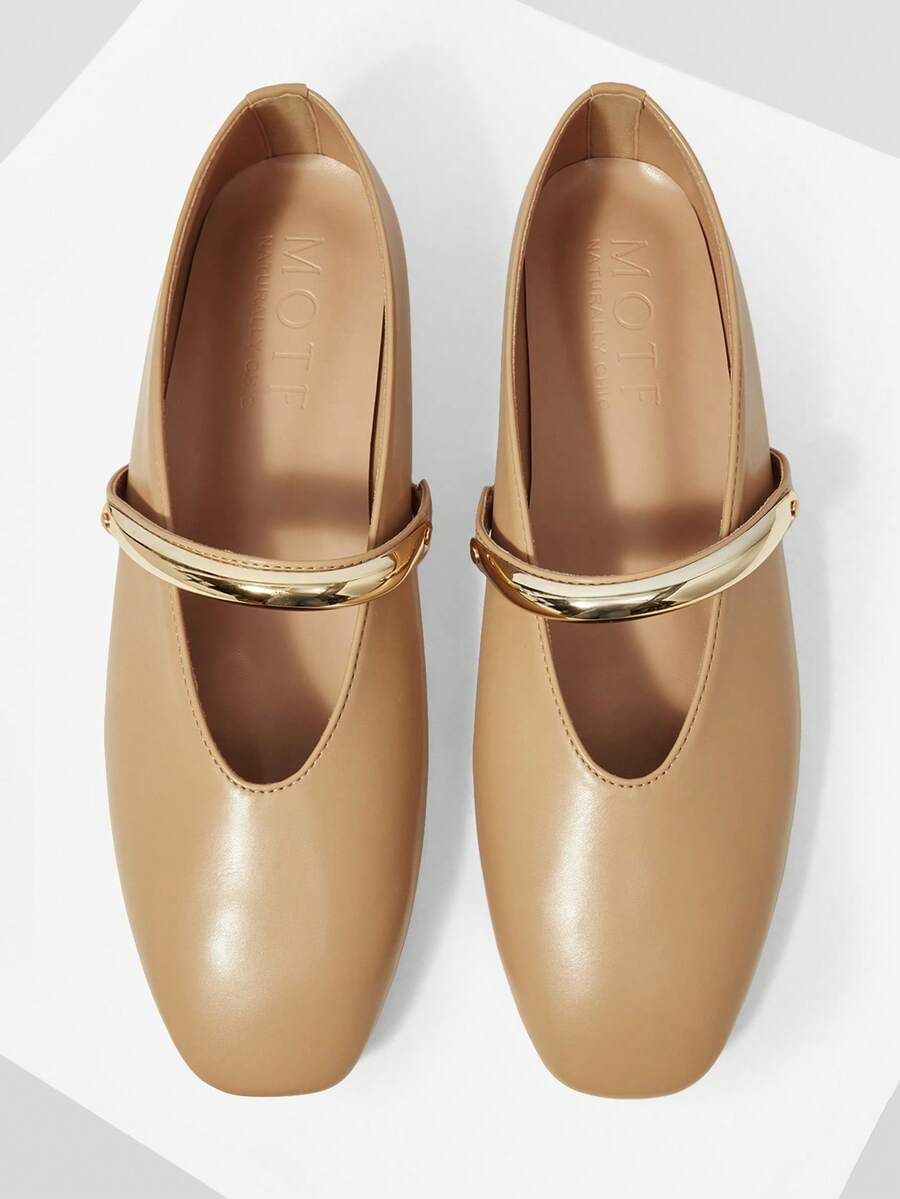 MOTF PREMIUM WOMEN'S METAL RING DECOR SLIP-ON LOAFERS, MINIMALIST ELEGANT FOR DAILY COMMUTE FALL SHOES - Dark apricot - View 2