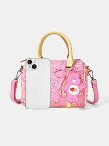 SHEIN X Care Bears Cartoon Pattern Fashion Commuter Handbag - Hot Pink - View 3