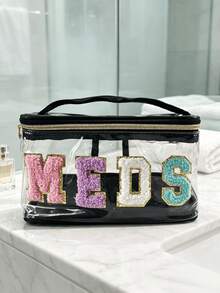 Clear PVC Cosmetic Pouch With Embroidered Letter Detail, Portable Travel Toiletry Storage Bag For Daily Organizing - Multicolor - View 7