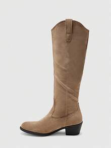 CUCCOO BIZCHIC Autumn And Winter Suede V-Cut Western Cowboy Boots Thick Heel Retro Knight Boots Long Boots - Camel - View 4