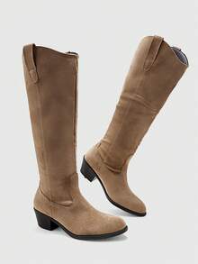 CUCCOO BIZCHIC Autumn And Winter Suede V-Cut Western Cowboy Boots Thick Heel Retro Knight Boots Long Boots - Camel - View 5