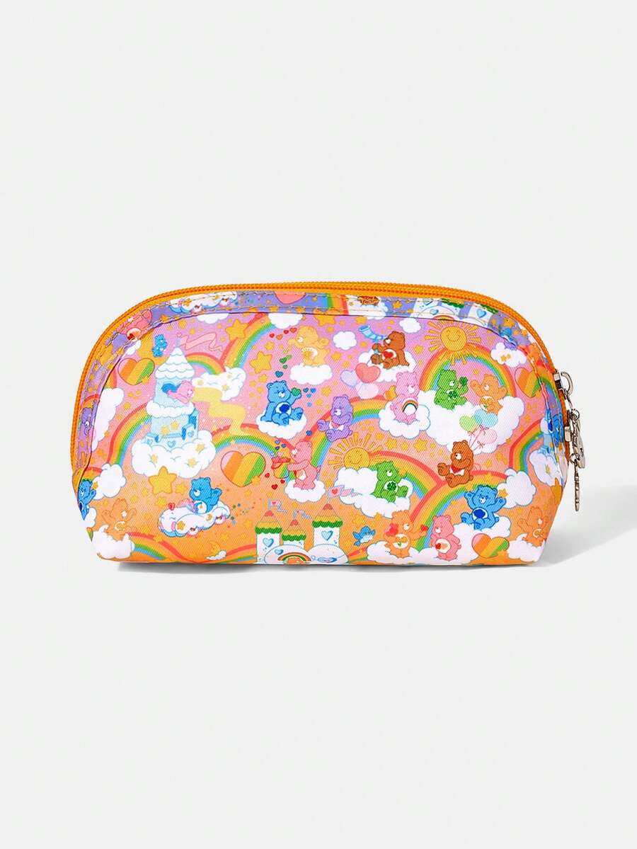 SHEIN X Care Bears 1 Cartoon Pattern Cosmetic Bag, Portable Zipper Cosmetic Storage Bag, Multi-Functional Finishing Bag, Lightweight Travel Bag - Multicolor - Orange Pink - View 1