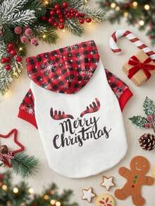 PETSIN 1pc Pet Christmas Plaid Letter Print Hooded Sweatshirt - Multicolor - View 1