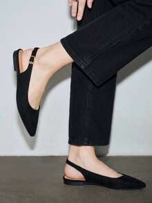 Bholvia Women's Closed Toe Rear Empty Pointed Flats Fall Shoes - Black 1 - View 2