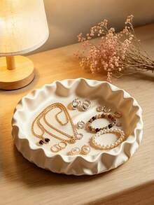 1PC Standard Size Soft Delicate Non Damaging Lightweight Durable Creamy White Ruffled Textured Jewelry Tray Trinket Dish Storage Display Organizer For Rings Necklace Earrings Vanity Dresser Bedroom Bathroom Home Office Countertop Decor Gift - Multicolor - View 6
