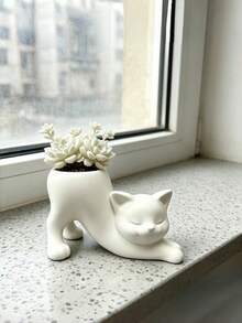 1PC One Size Non Slip Waterproof Rustproof Scratch Resistant Easy Clean Lightweight Cute Tailless Cat Shape Flower Pot Planter Succulent Plant Holder Animal Home Desk Office Decor Indoor Bonsai Gift Housewarming - multicolor - View 2