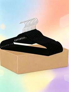 60/100-Piece High-Quality Velvet Hangers With Tie Poles, Non-Slip Thickened Hangers, Suitable For Jackets, Sweaters, Sweaters, Space-Saving Velvet Hangers - Multicolor - View 2