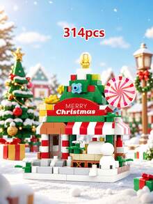 Cute Christmas Mini House Building Bricks Kit, 9 Different Xmas Themed Models With Santa, Snowman, Reindeer, Gingerbread House, DIY Desktop Ornament, Christmas Holiday Present - Multicolor - View 6