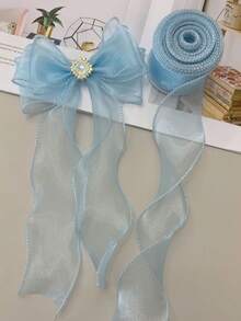 1Pc - 10 Yards Iridescent Gradient Color Chiffon Ribbon For Gift Wrapping, With Wavy Edges, Bow Knot And Tassel Trims,Christmas - Gradient blue and white edges - View 15