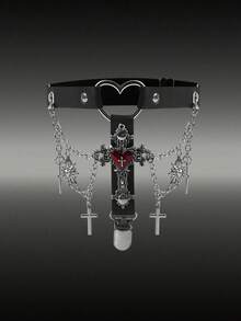 MortiRose 2pcs Heart & Cross Double Chain Garter Clips, Punk Dark Gothic Style, Daily Versatile Halloween Costume Accessories - Love Cross - View 4