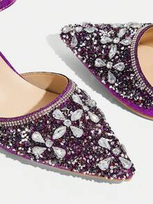CUCCOO TILAWA Ladies' Fashionable And Elegant Pointed Crystal Heel, Rhinestone Pointed Laser Lace, Women's High-Heeled Shoes, Suitable For Banquets, Parties Fall Shoes - Purple - View 6
