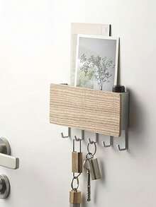 Wooden Key Holder Wall Mount, Minimalist Creative Wall Hook With Storage Box, Wooden Hanging Hook Rack Organizer For Keys And Daily Essentials, Space Saving Entryway Wall Decor, Easy To Install, Rustic Farmhouse Home Decor For Hallway Living Room - Multicolor - View 8
