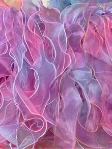 1Pc - 10 Yards Iridescent Gradient Color Chiffon Ribbon For Gift Wrapping, With Wavy Edges, Bow Knot And Tassel Trims,Christmas - Gradient blue and white edges - View 9