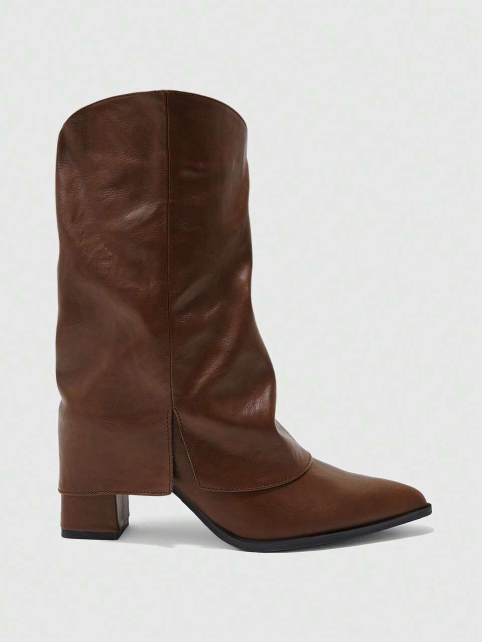 CUCCOO BIZCHIC Women Shoes Coarse Heel Brown PU Women's Fashion And Naked Boots Casual Commuter Autumn And Winter Boots Fall Boots