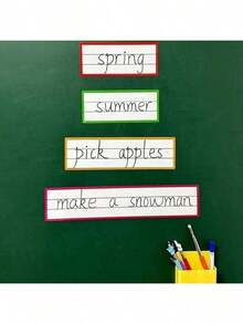 1Pc/4Pcs Magnetic 4-Line 3-Grid Chalkboard Stickers, Reusable Erasable English Writing Whiteboard Stickers, Classroom Learning Tool For Teachers, Strong Magnetic Bottom, Fun Design, Fridge Magnets, Colorful Language Teaching - Multicolor 2 - View 5