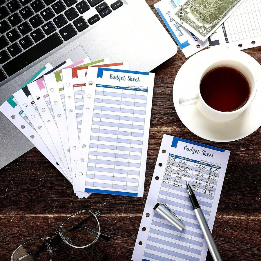 60pcs A6 Budget Planner Refill Pages, 6-Ring Binder Expense Tracker Inserts, Suitable For Cash Envelope System, Planner, Wallet-Style Budget Organizer, 6 Colors School Supplies - A6 - View 1