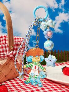 Strawberry Shortcake X SHEIN 1PC Blue Sweet Bow Beaded Pendant School Bag Accessory Pendant Letter Pendant Lanyard Keychain - Multicolor - View 5