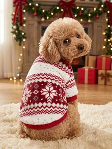 PETSIN 1 Pc Pet Christmas Burgundy Fairisle Geometric Pattern Fleece Warm Navy Round Neck Dog - Multicolor - View 3
