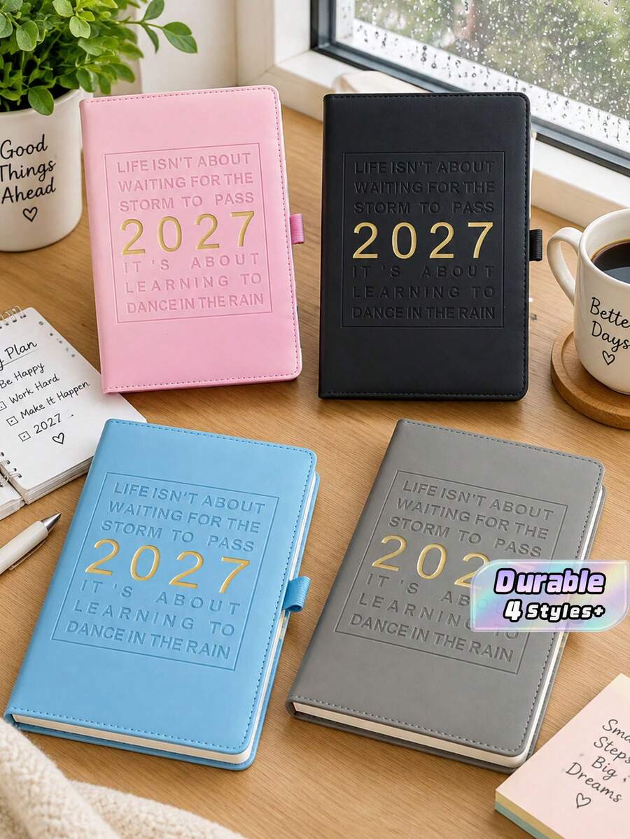 2027 English Version Weekly Daily Planner, 365-Day Schedule Organizer With Elastic Closure - A5 - View 1