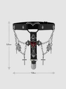 MortiRose 2pcs Heart & Cross Double Chain Garter Clips, Punk Dark Gothic Style, Daily Versatile Halloween Costume Accessories - Love Cross - View 7