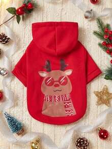 PETSIN 1pc Pet Reindeer Themed Fleece Sweatshirt, Christmas - Multicolor - View 2