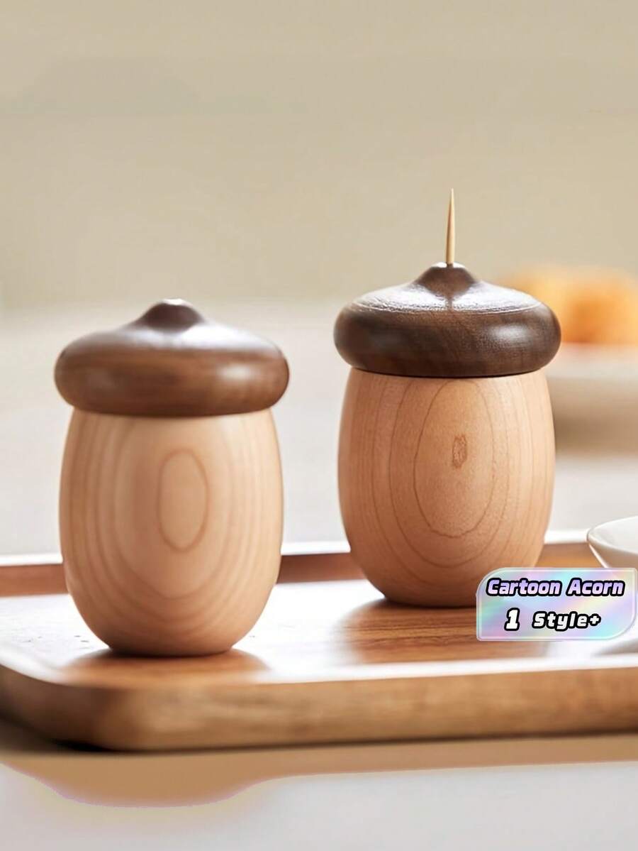 1PC Walnut Solid Wood Cute Cartoon Acorn Shape Toothpick Holder Portable Mini Storage Box Creative Kitchen Dining Table Home Office Travel Housewarming Christmas Birthday Gift For Family Friends Kitchen Accessories Home Decor Must Haves - View 1