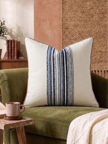 Cirelle 1pc/2pcs All-Season Middle Vertical Striped Patchwork Throw Pillow Covers, Square Cushion Cases With Piped Edge Design, Neutral Rustic Farmhouse Boho Home Decor For Sofas,Bedrooms,Bay Windows,Homestays&Influencer Apartments,Pillow Insert Not Included - Blue - View 18