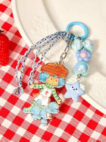 Strawberry Shortcake X SHEIN 1PC Blue Sweet Bow Beaded Pendant School Bag Accessory Pendant Letter Pendant Lanyard Keychain - Multicolor - View 2