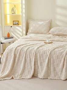Cirelle Ultra Soft Cream Checkerboard Throw Blanket - Plush Grid Textured Flannel Blanket, Cozy Ivory Checkered Blanket For Couch, Sofa & Bed - Beige - View 9